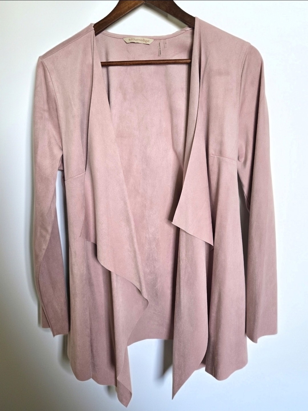 Soft Surroundings Faux Suede Dusty-Blush Open-Front Draped Jacket Women Size S